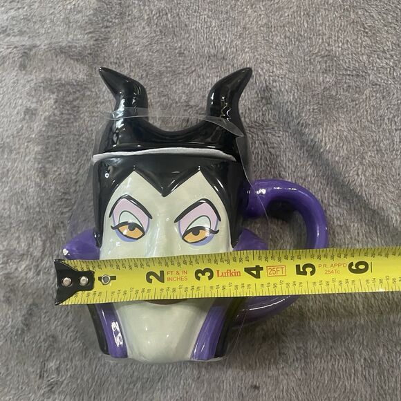 Disney Maleficent Mug With Topper New with tiny Chip Villains 5" x 7 " Purple - Picture 5 of 11